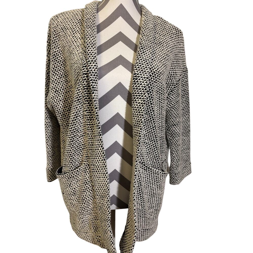 Marine Layer Black Cream Textured Open Front Cardigan Small Thick Comfy Pockets
